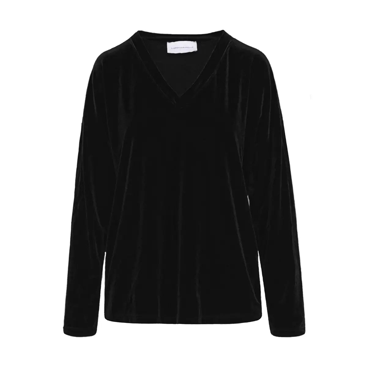 felpa over EVA di Alessandra Gallo in ciniglia nera con scollo a V e maniche lunghe - vista frontale - Day&Night collection