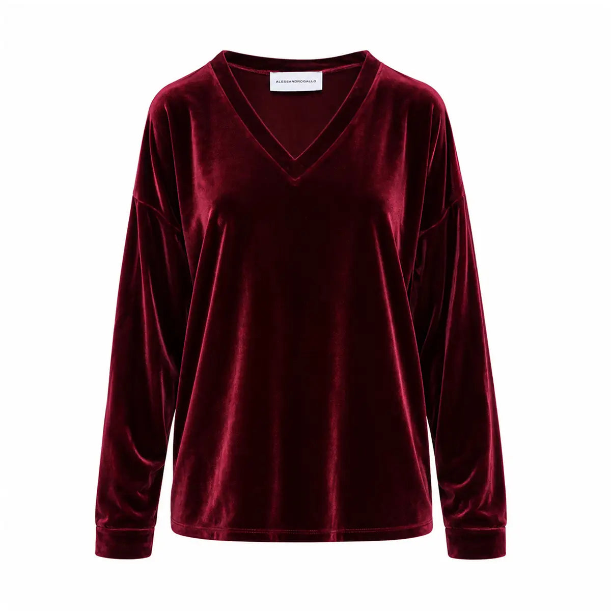 EVA, felpa in ciniglia bordeaux con scollo a V e maniche lunghe.