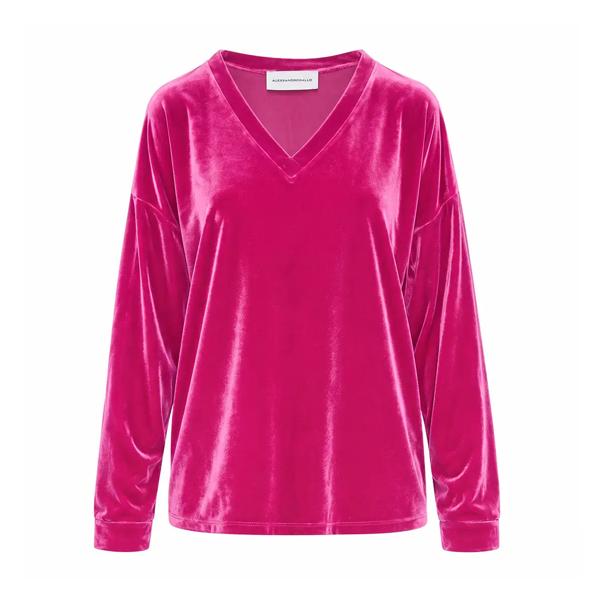 EVA, felpa in ciniglia fucsia con scollo a V e maniche lunghe.