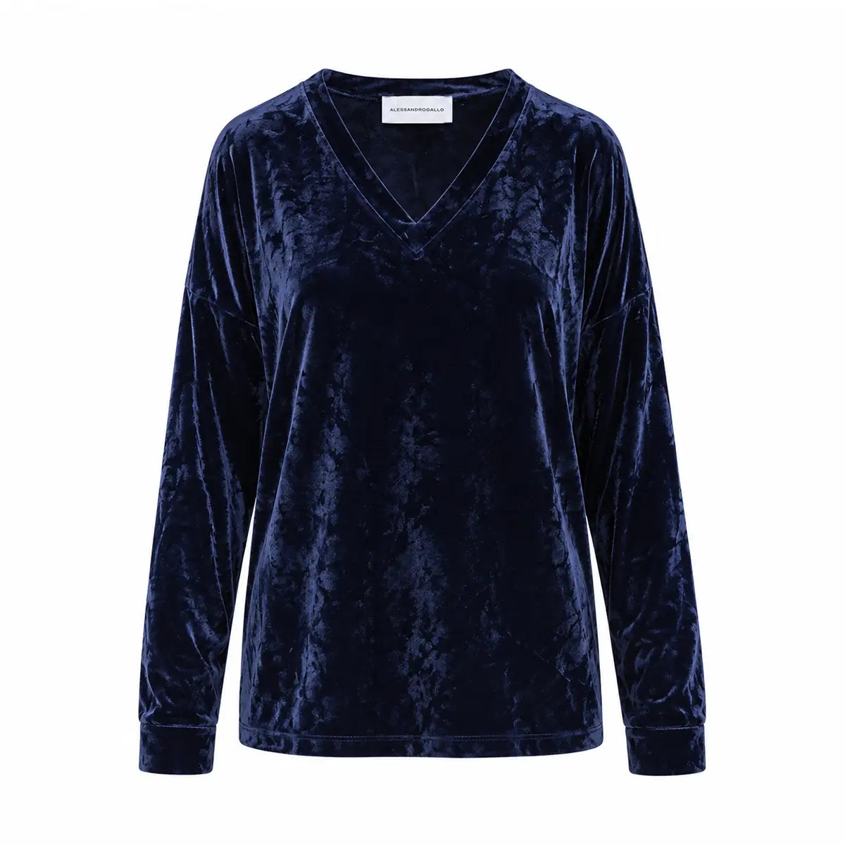 EVA, felpa in ciniglia martellata blu con scollo a V e maniche lunghe.