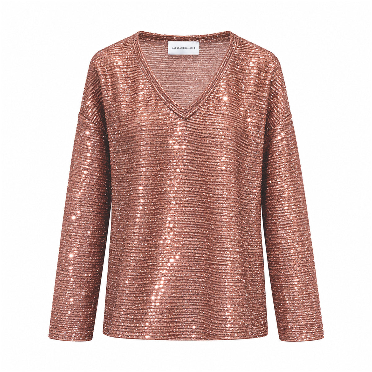 EVA, felpa in paillettes rosa con scollo a V e maniche lunghe.