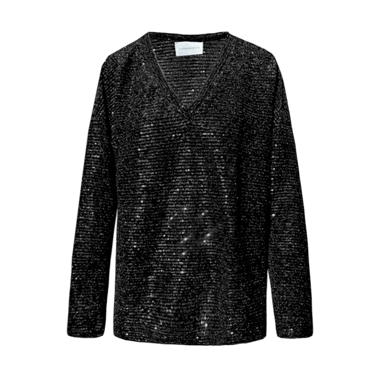 felpa over di Alessandra Gallo in paillettes nere a V con maniche lunghe - vista frontale - The Light Collection