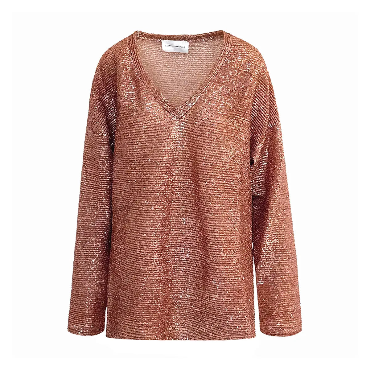 felpa over di Alessandra Gallo in paillettes rosa a V con maniche lunghe - vista frontale - The Light Collection