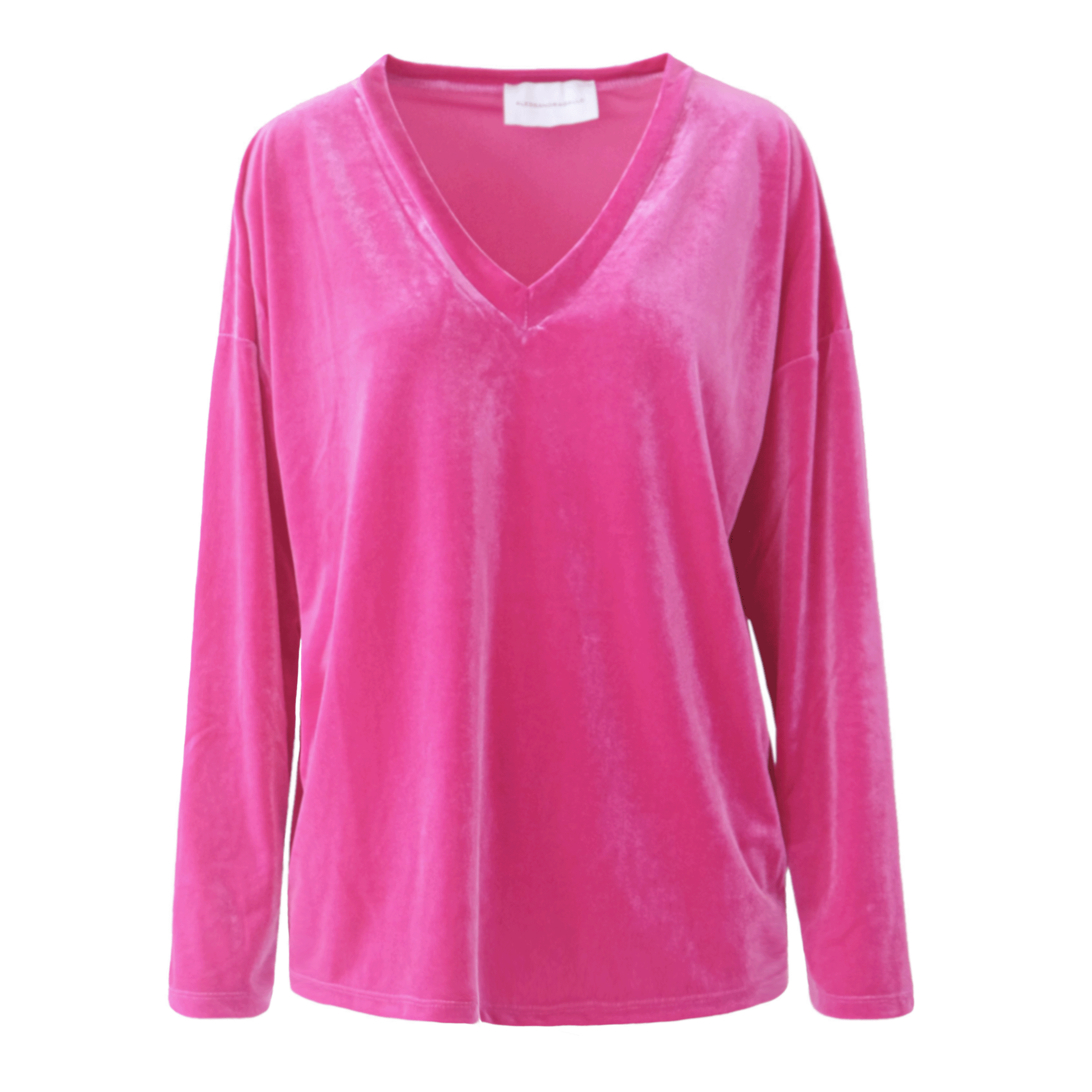 EVA felpa Alessandra Gallo in ciniglia fucsia con scollo a V - day & night collection