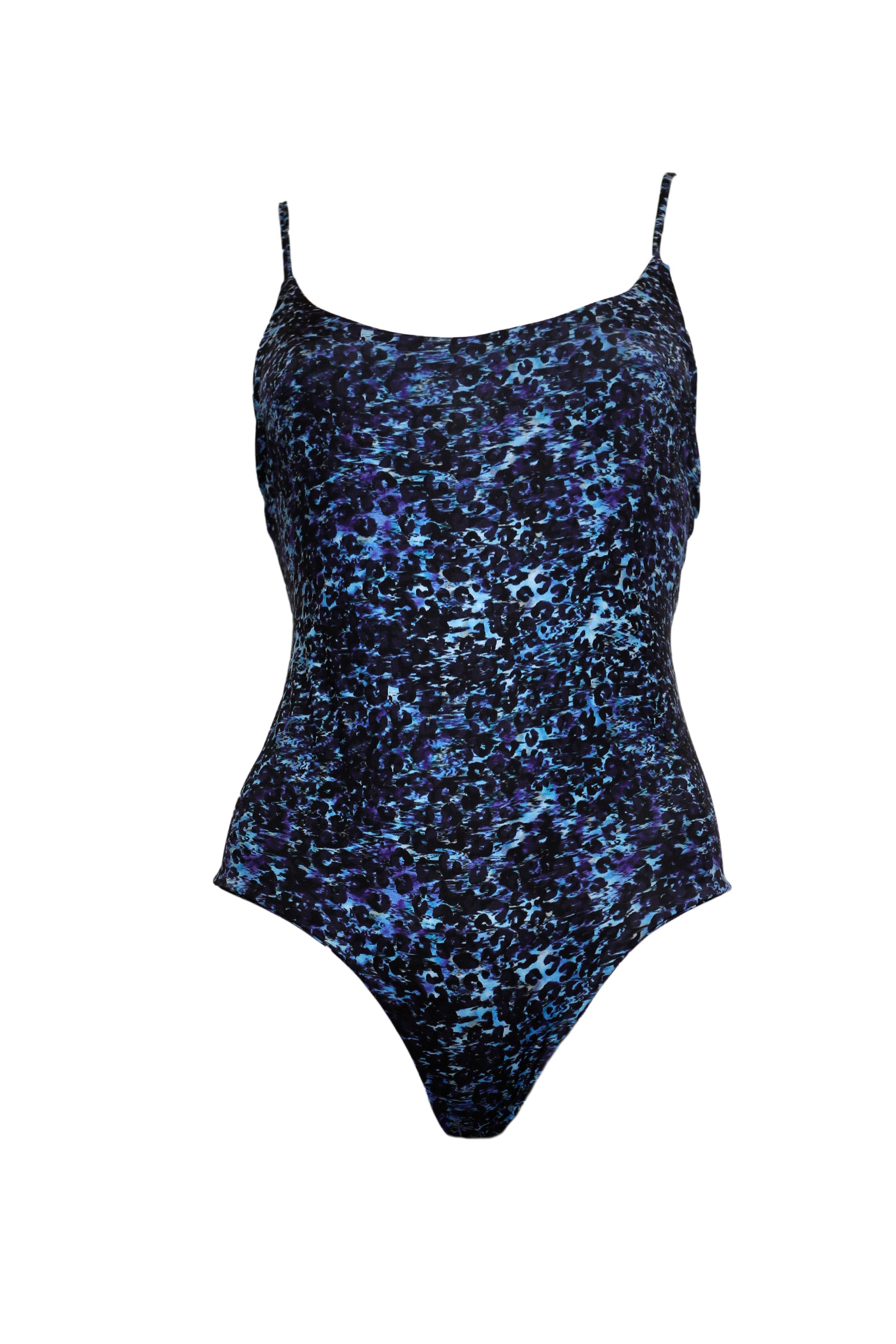 FEDERICA - One-piece swimsuit in blue animal print lycra