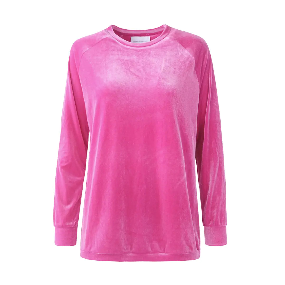 Felpa a girocollo FLORA di Alessandra Gallo in ciniglia fucsia con maniche lunghe - vista frontale - Day&Night Collection