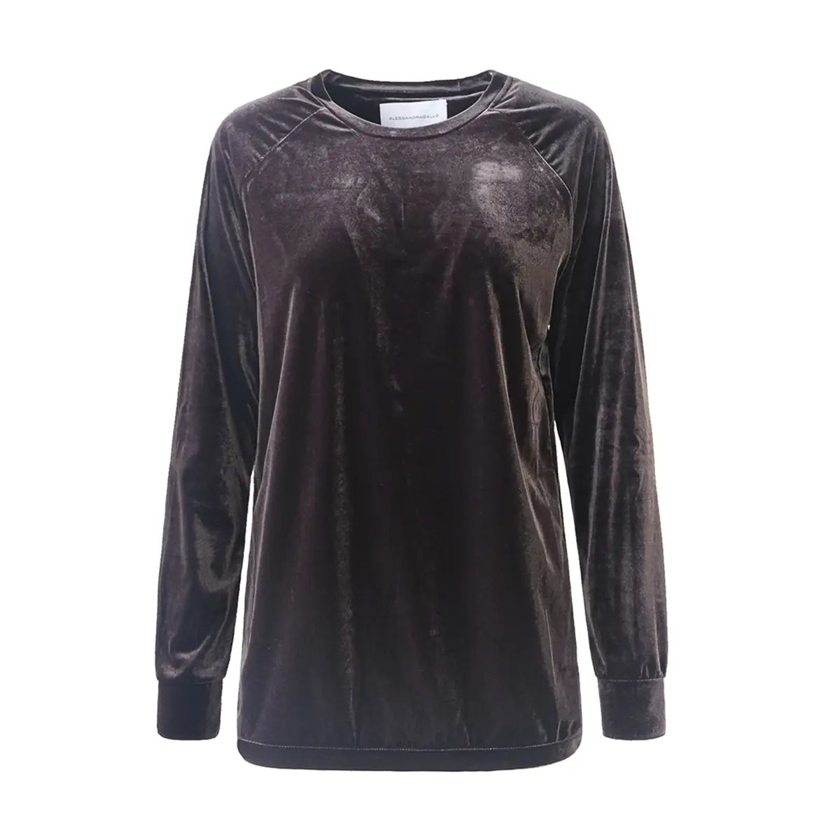 Felpa a girocollo FLORA di Alessandra Gallo in ciniglia marrone con maniche lunghe - vista frontale - Day&Night Collection