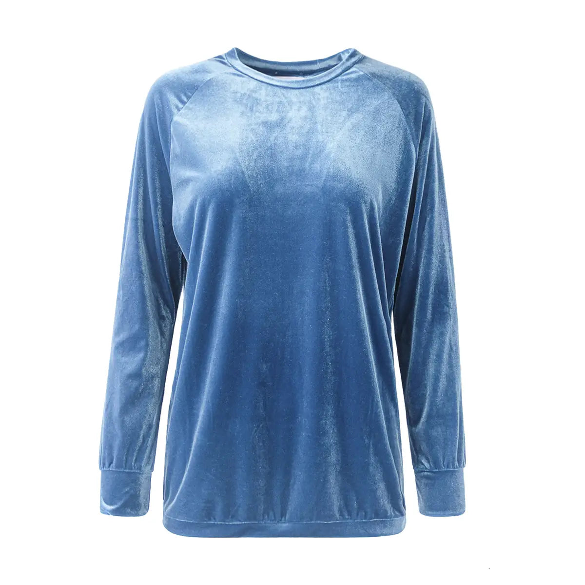 Felpa a girocollo FLORA di Alessandra Gallo in ciniglia ottanio con maniche lunghe - vista frontale - Day&Night Collection