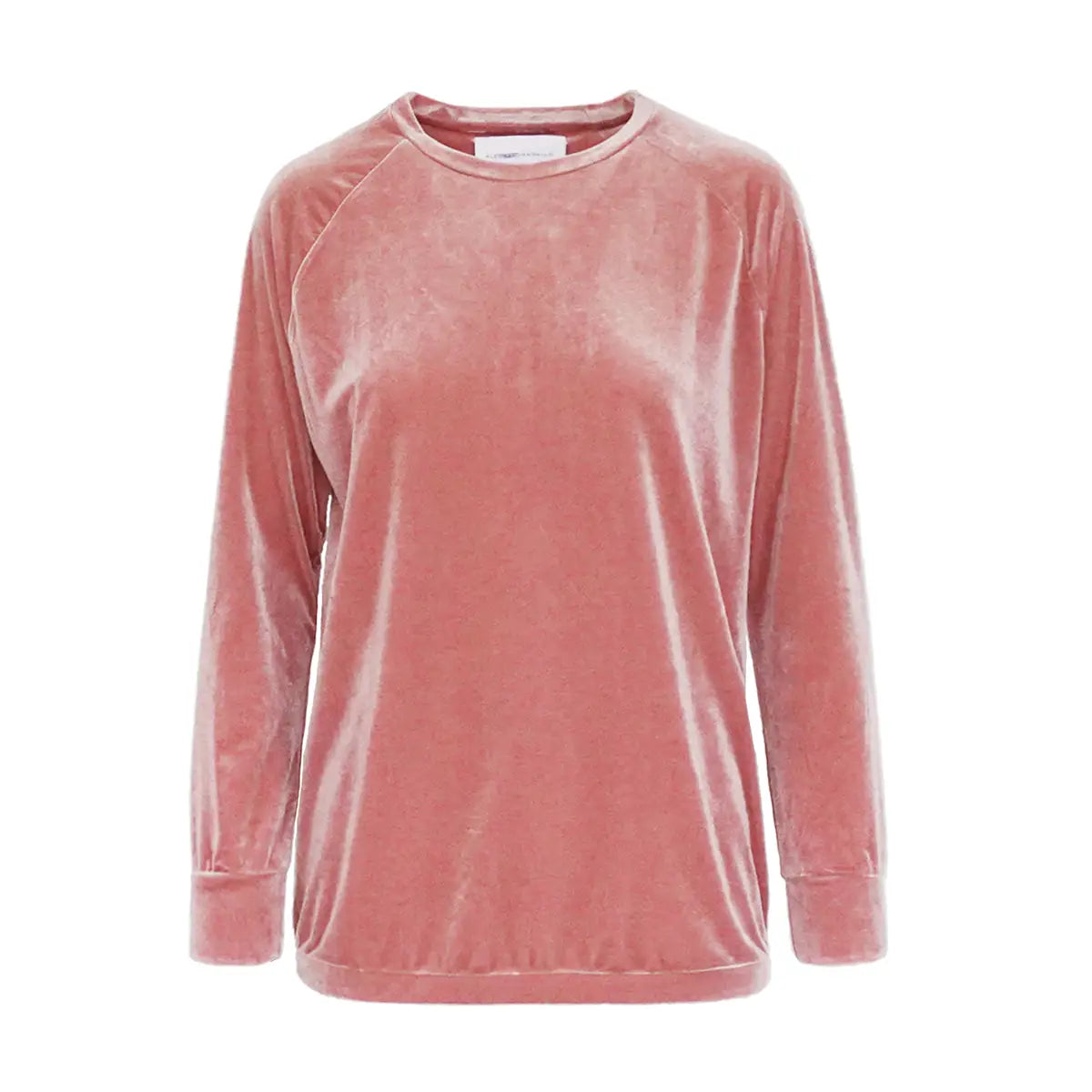 Felpa a girocollo FLORA di Alessandra Gallo in ciniglia rosa con maniche lunghe - vista frontale - Day&Night Collection