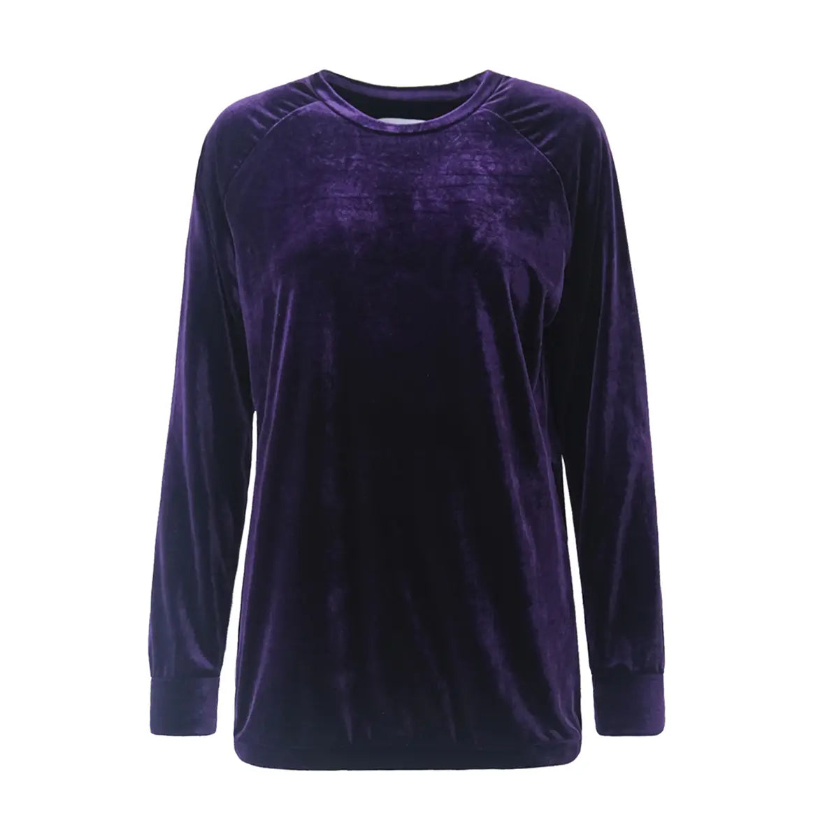 Felpa a girocollo FLORA di Alessandra Gallo in ciniglia viola con maniche lunghe - vista frontale - Day&Night Collection