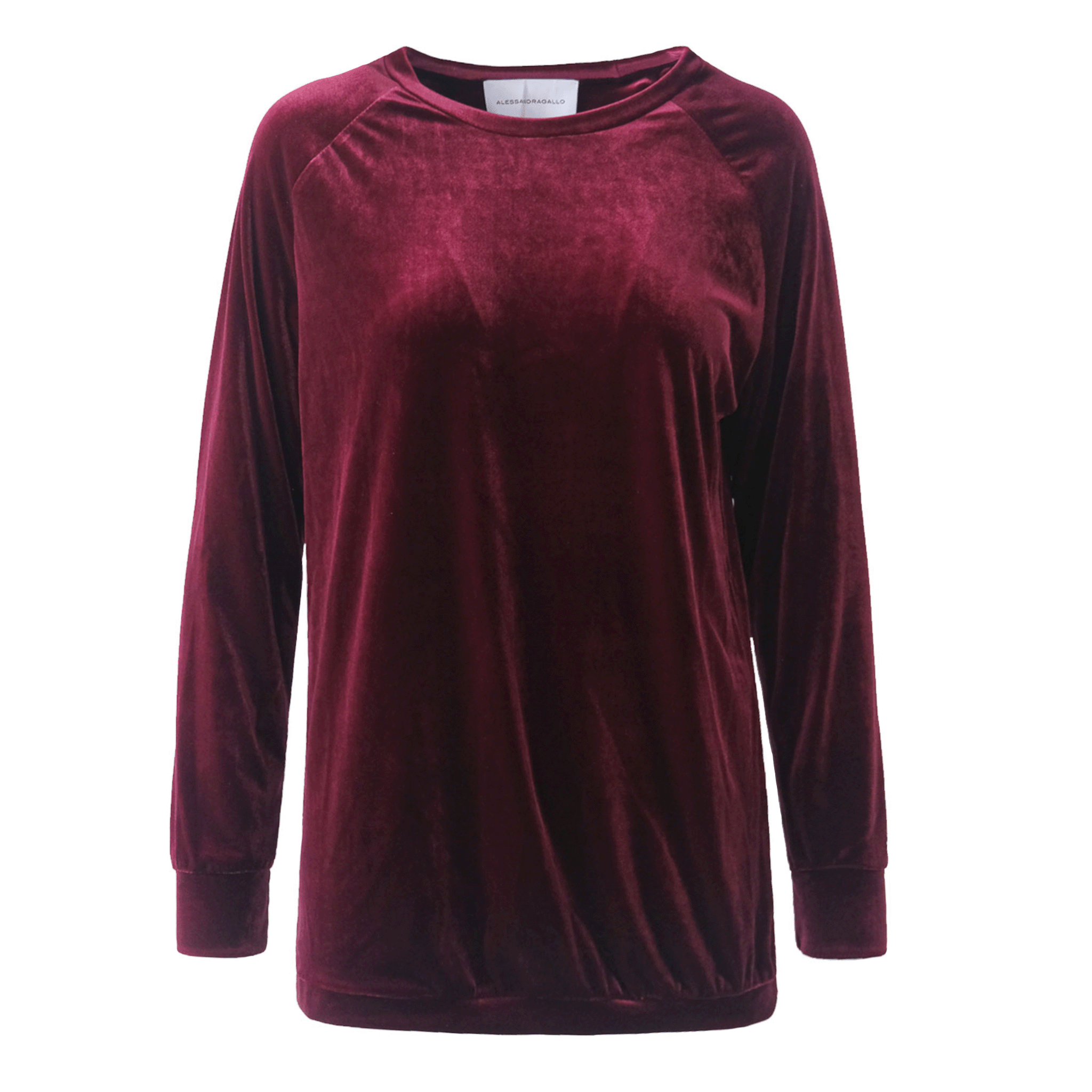 Felpa FLORA di Alessandra Gallo in ciniglia bordeaux con girocollo e maniche lunghe - vista frontale -Day&Night Collection