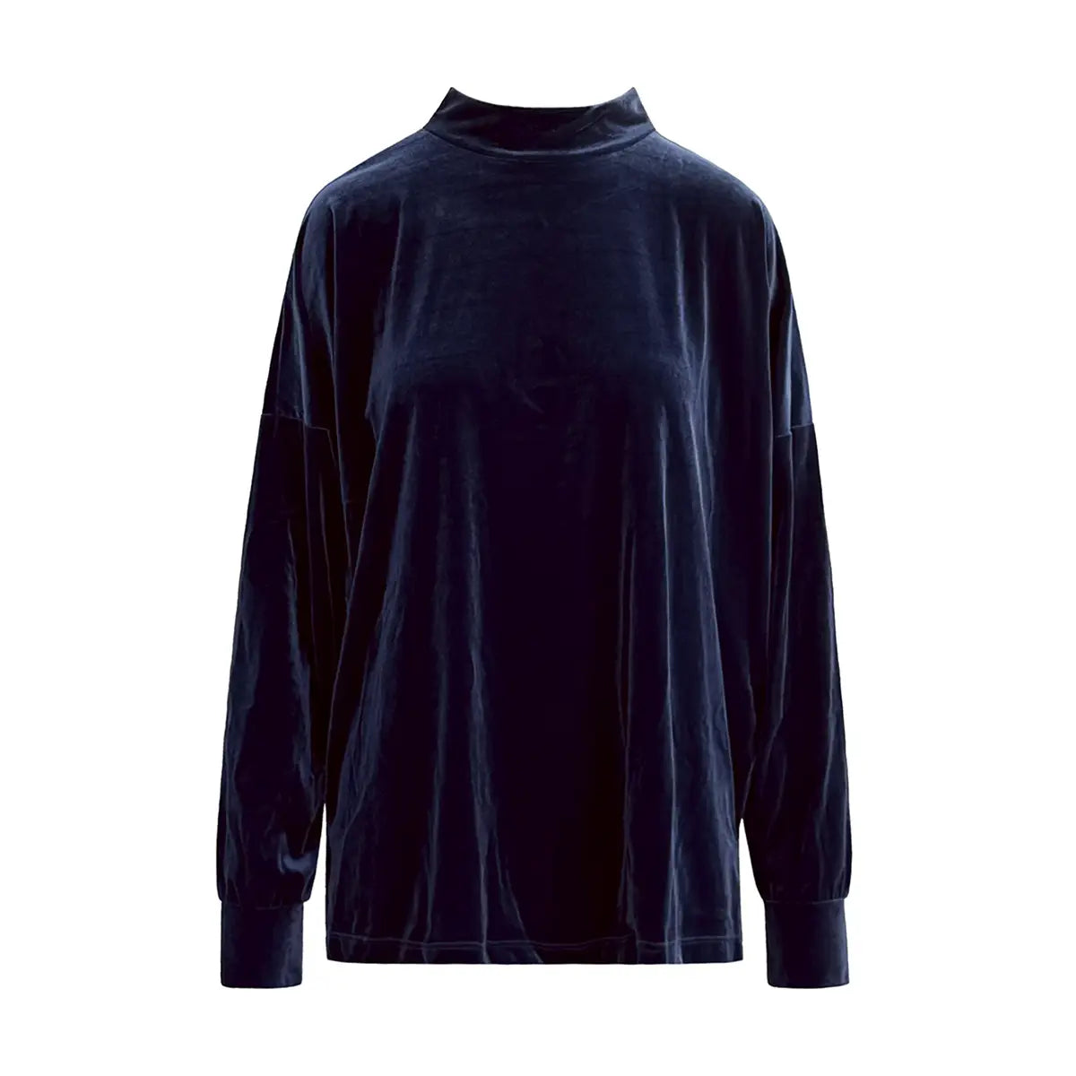 Felpa over FLORENCE di Alessandra Gallo in ciniglia blu con collo alto e maniche lunghe - vista frontale - Day&Night Collection