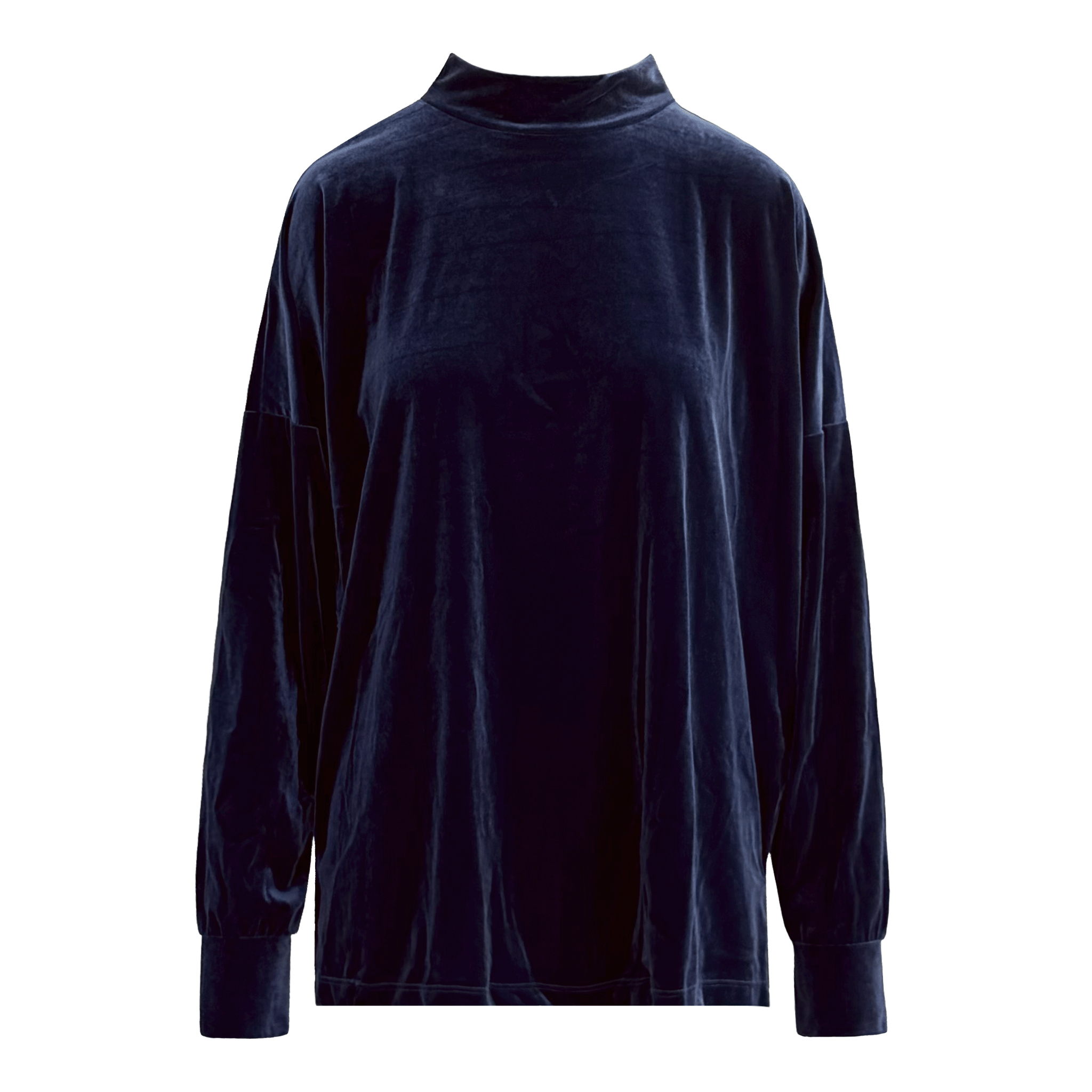 Felpa over FLORENCE in ciniglia blu con collo alto e maniche lunghe - vista frontale - Day&Night Collection"