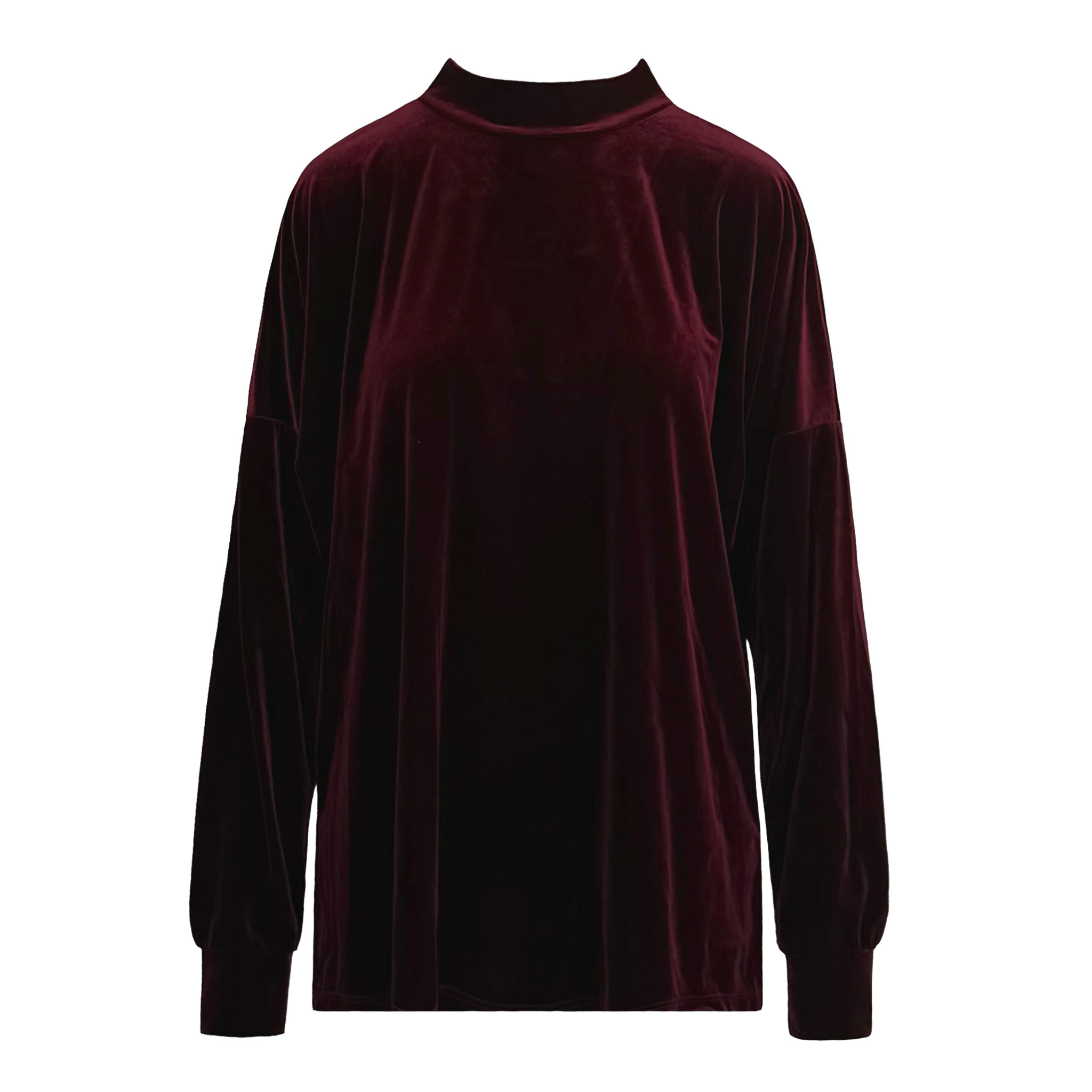 Felpa over FLORENCE di Alessandra Gallo in ciniglia bordeaux con collo alto e maniche lunghe - vista frontale - Day&Night Collectionin 