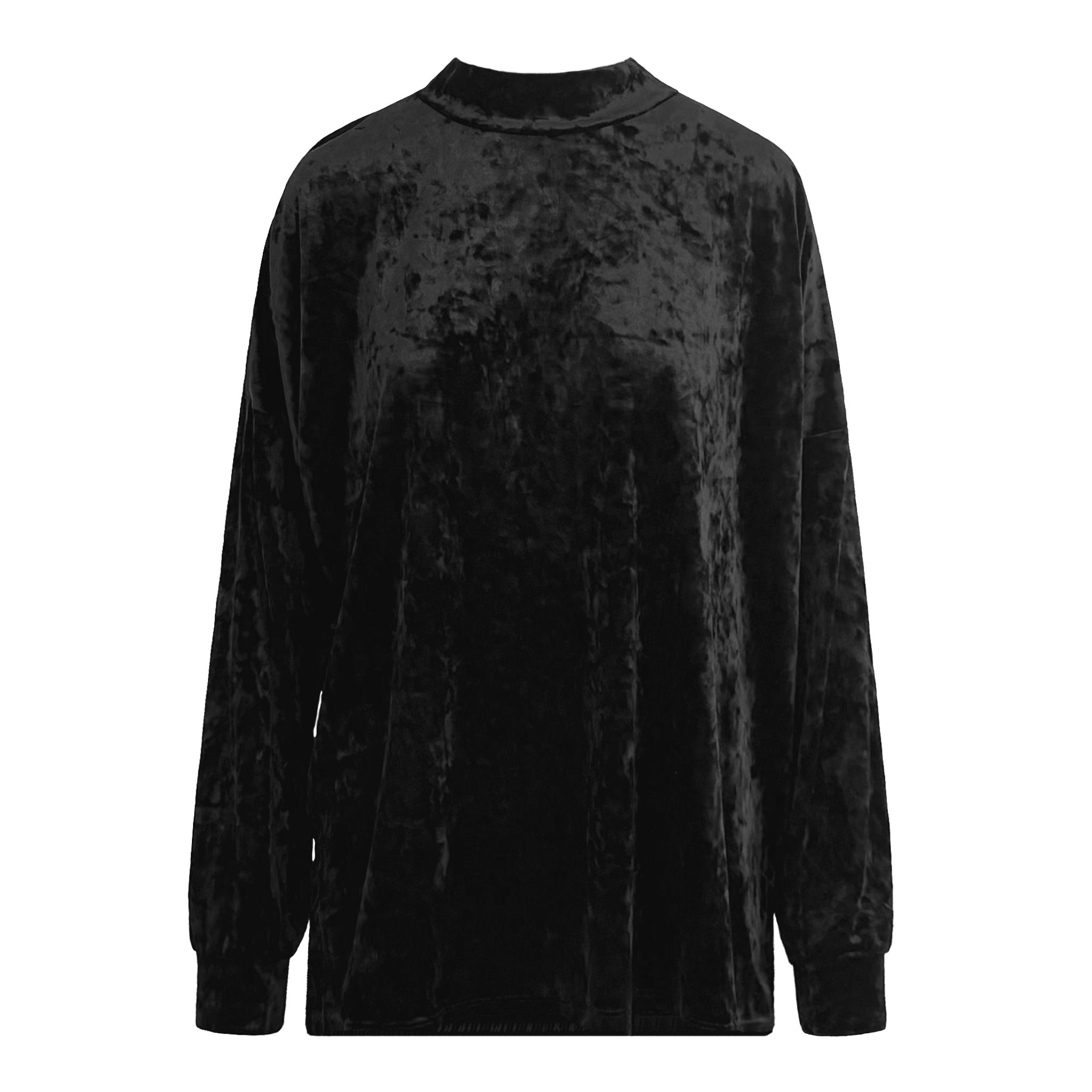 Felpa over FLORENCE di Alessandra Gallo in ciniglia martellata nera con collo alto e maniche lunghe - vista frontale - Day&Night Collection