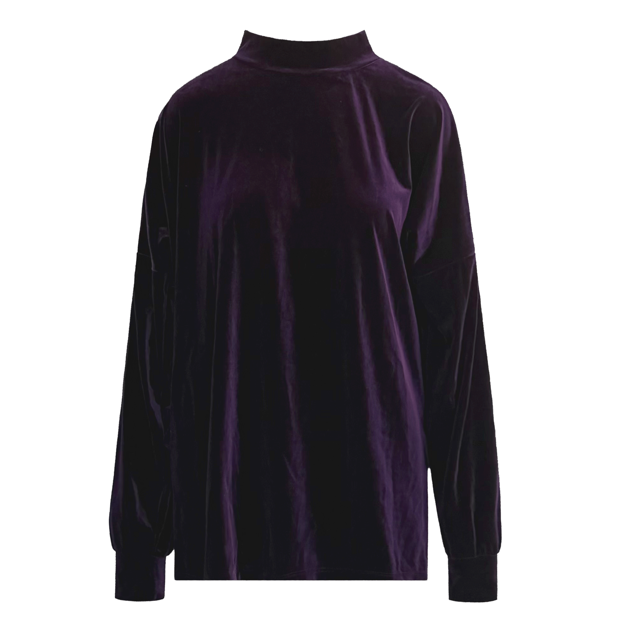 Felpa over FLORENCE di Alessandra Gallo in ciniglia viola con collo alto e maniche lunghe - vista frontale - Day&Night Collection