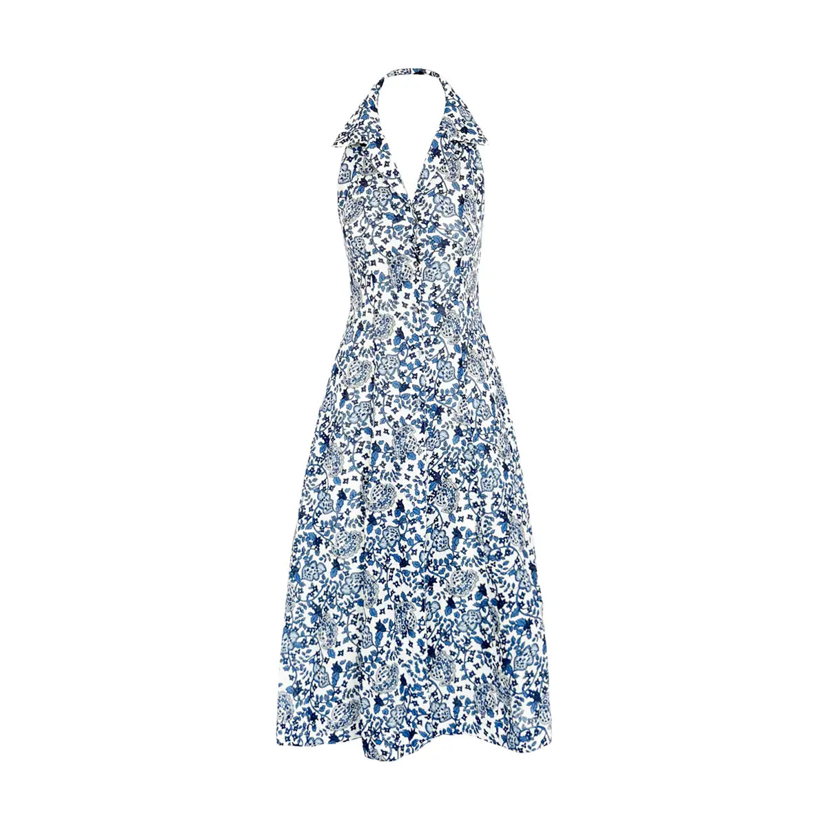 FRANCESCA abito midi in lino fantasia blue obsession di Alessandra Gallo - vista frontale 