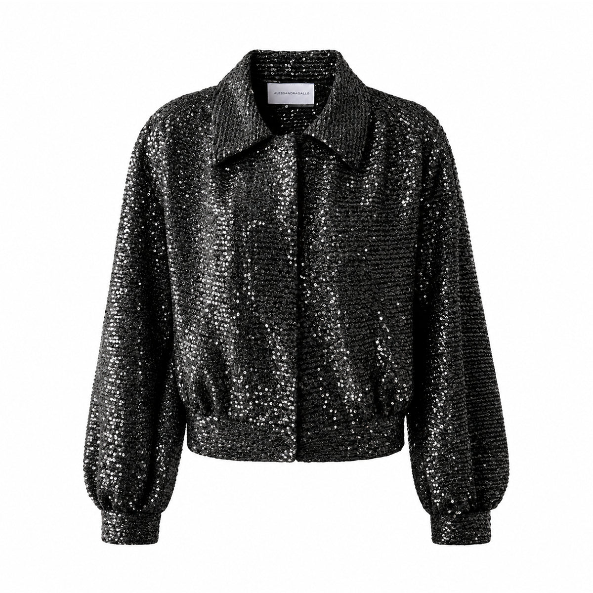 DAFNE, giacca corta in paillettes nere.