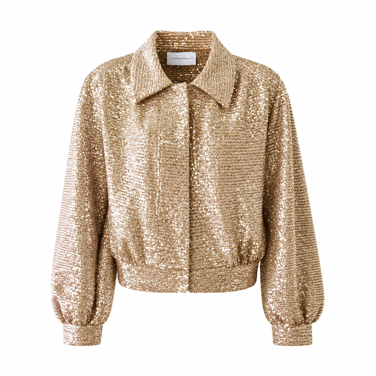 DAFNE, giacca corta in paillettes oro.