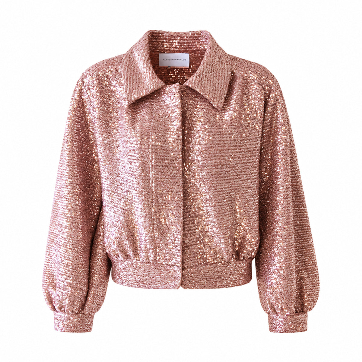 DAFNE, giacca corta in paillettes rosa.