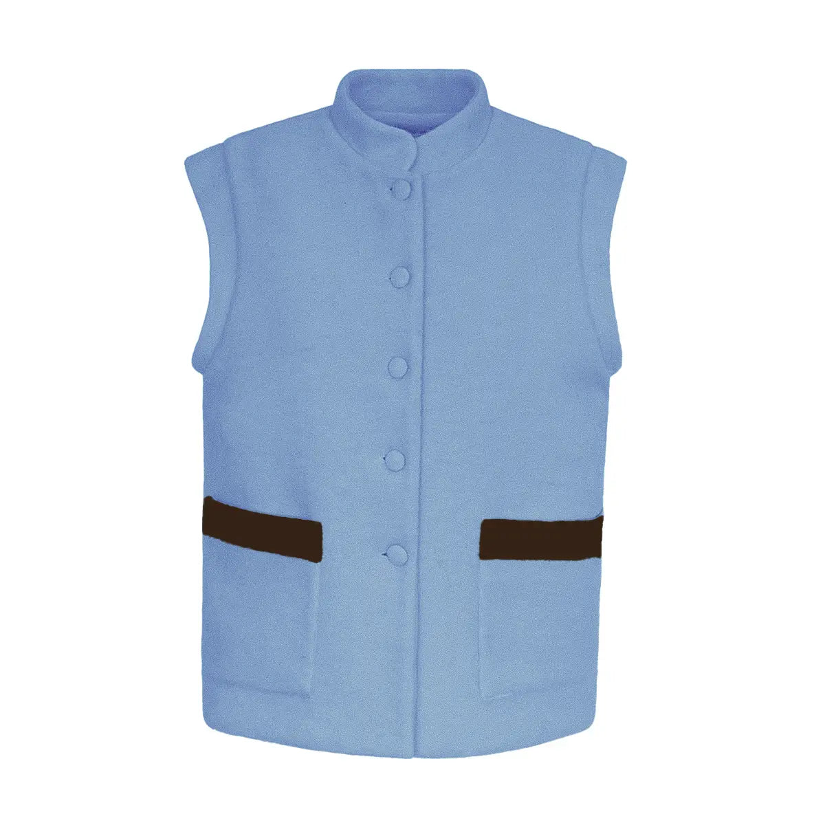 Gilet da donna in lana cotta azzurro GILDA con tasche e bordi in velluto nero – Alessandra Gallo

