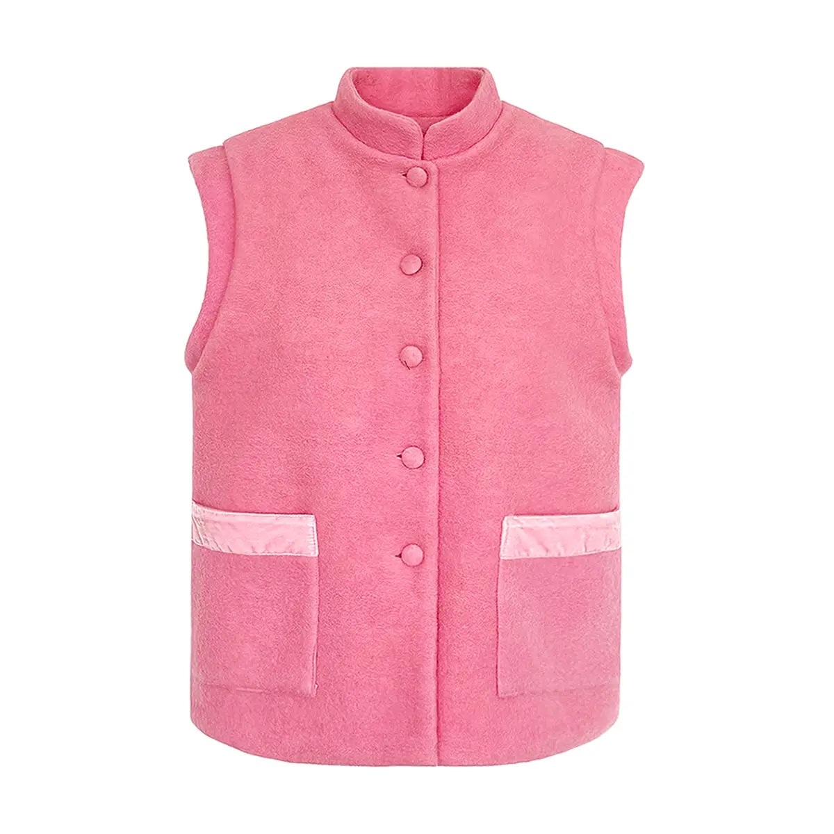 Gilet da donna in lana cotta rosa GILDA con tasche e bordi in velluto rosa – Alessandra Gallo
