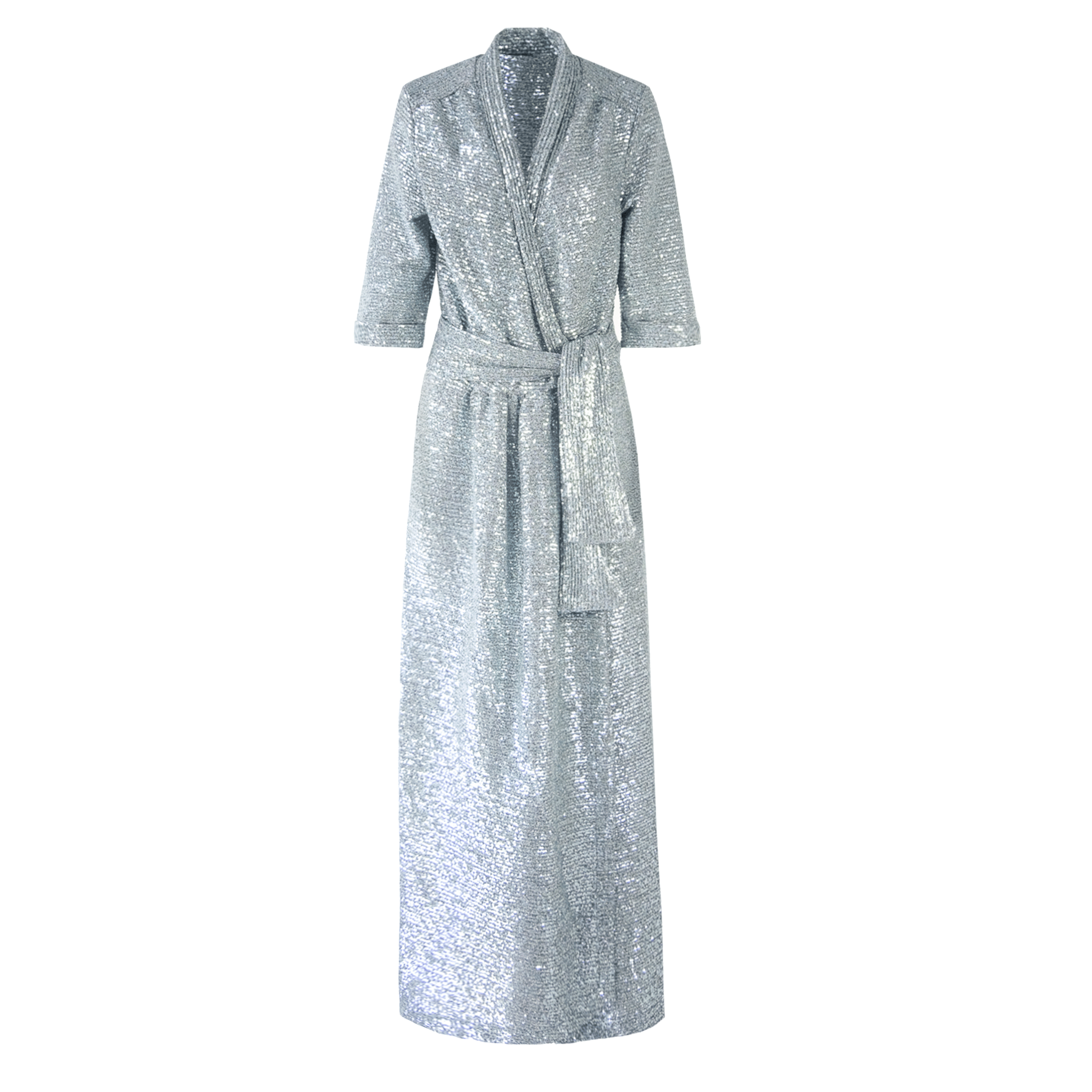Abito GINEVRA paillettes azzurre - vista frontale scollo V The Light Collection