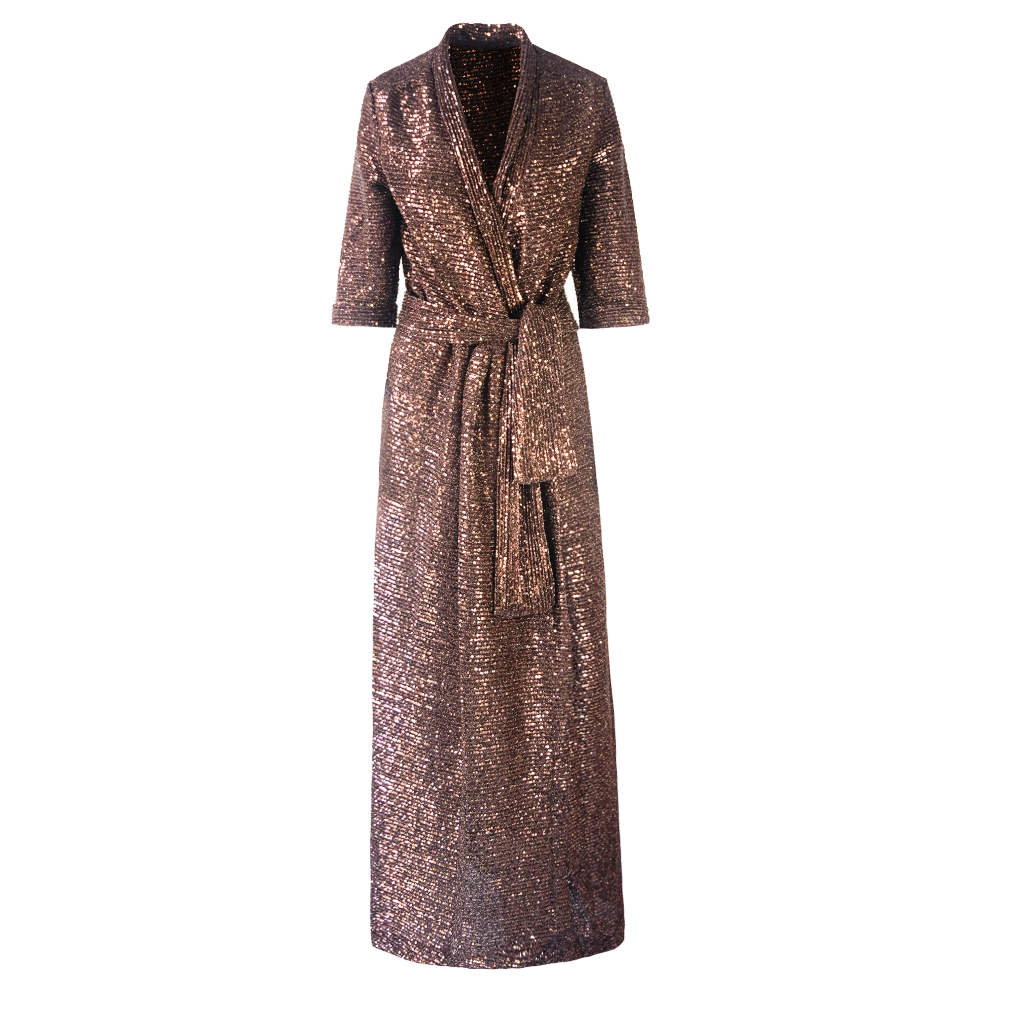 Abito GINEVRA paillettes marrone - vista frontale scollo V The Light Collection