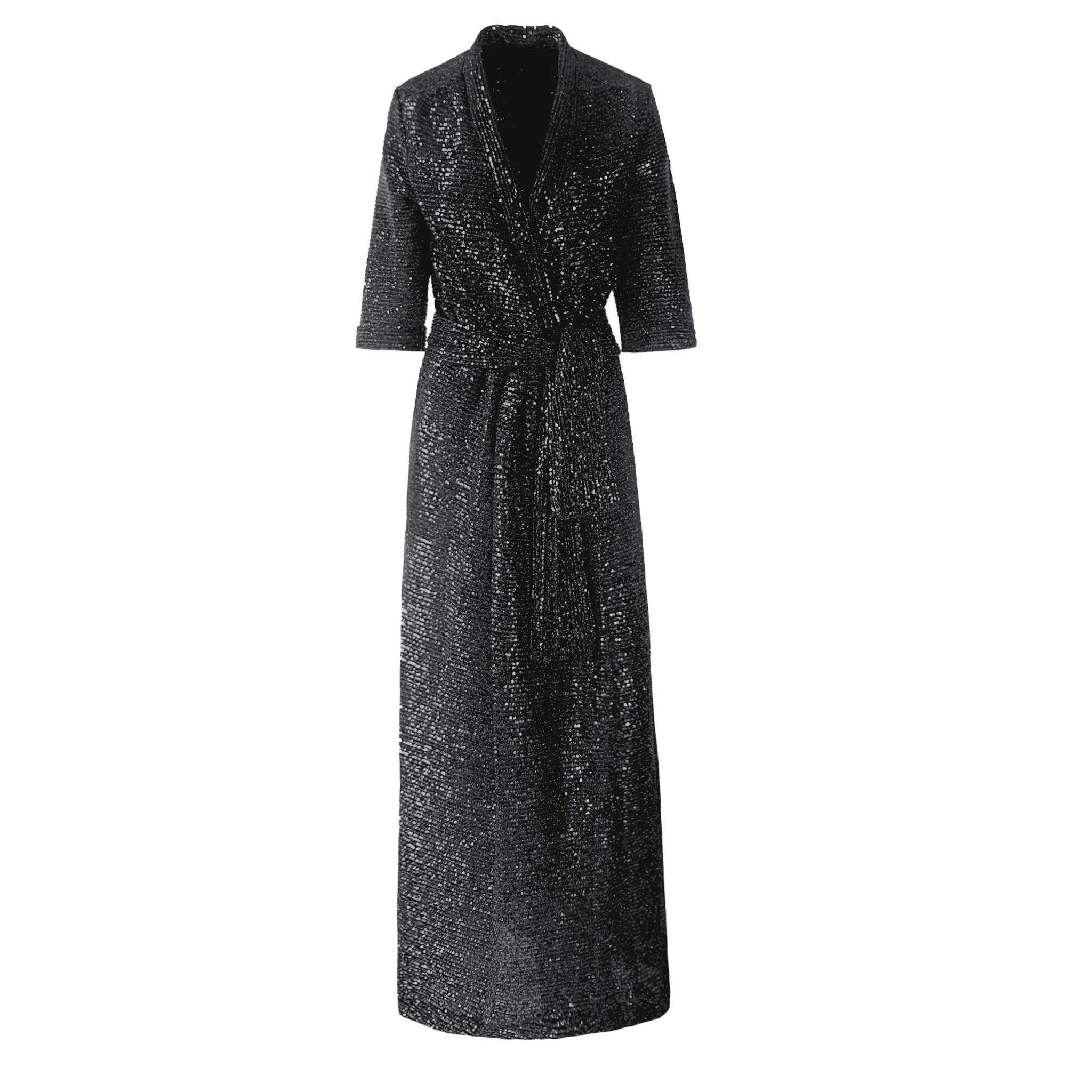 Abito GINEVRA paillettes nero - vista frontale scollo V The Light Collection