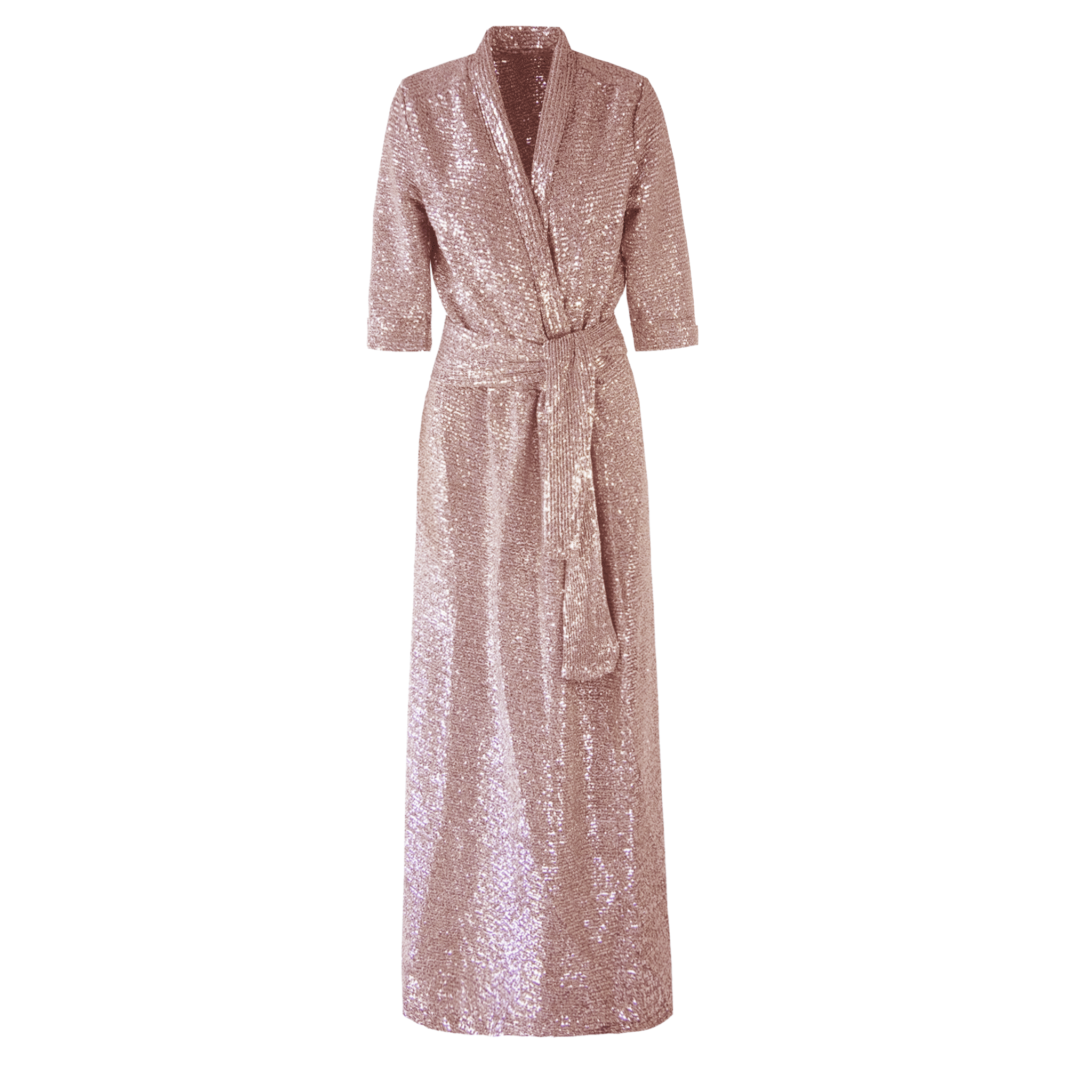 Abito GINEVRA paillettes rosa - vista frontale scollo V The Light Collection

