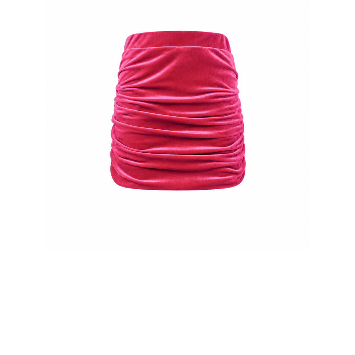 NINA, minigonna drappeggiata in ciniglia fucsia.