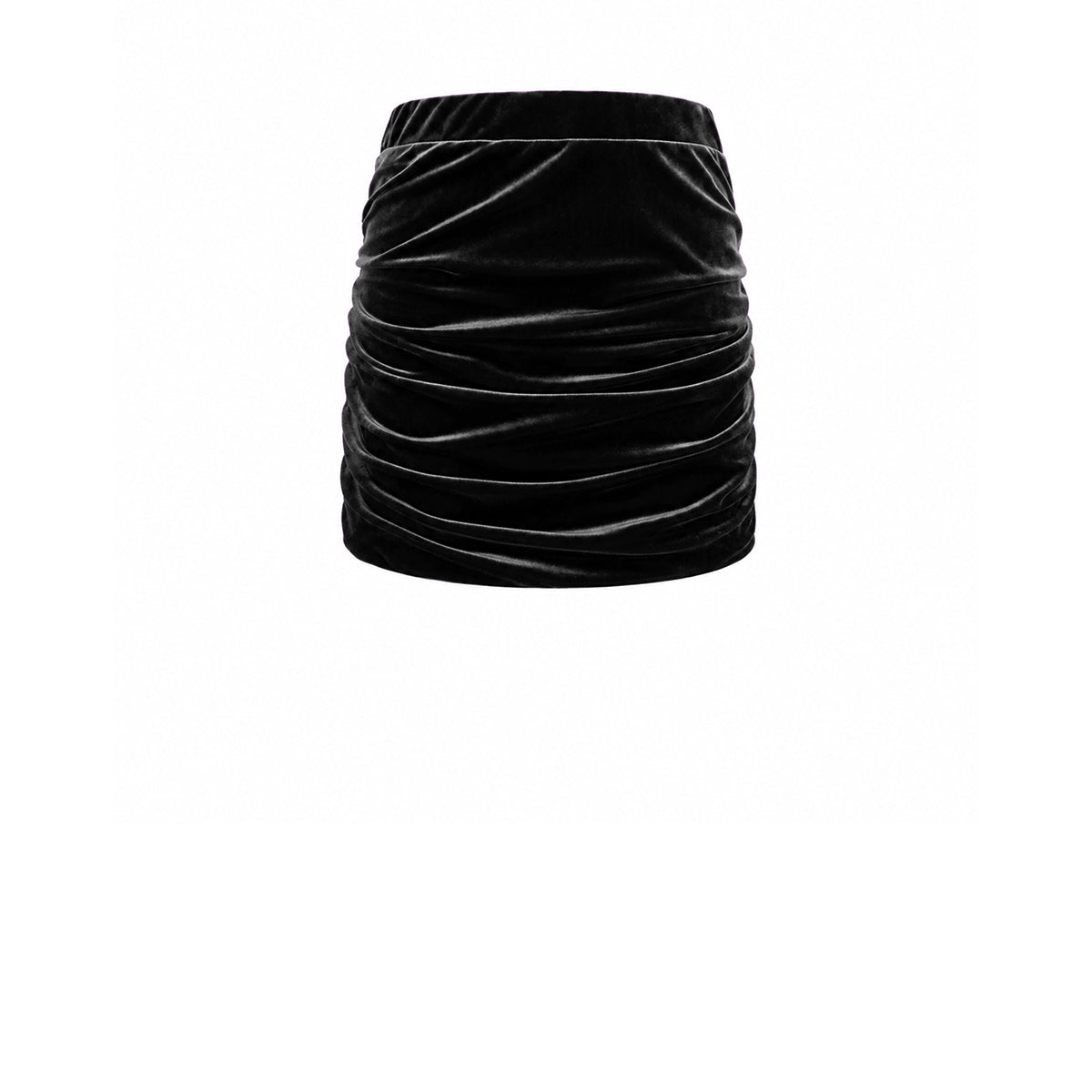 NINA, minigonna drappeggiata in ciniglia nera.