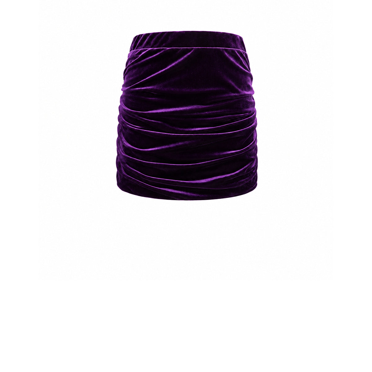 NINA, minigonna drappeggiata in ciniglia viola.