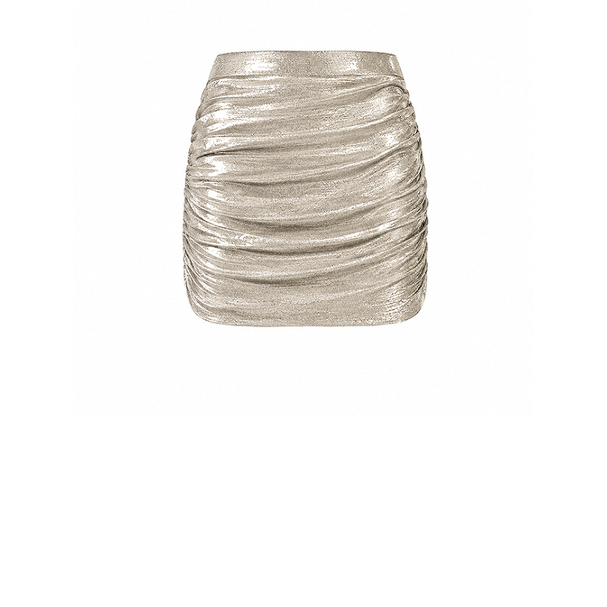 NINA, minigonna drappeggiata in lurex oro.