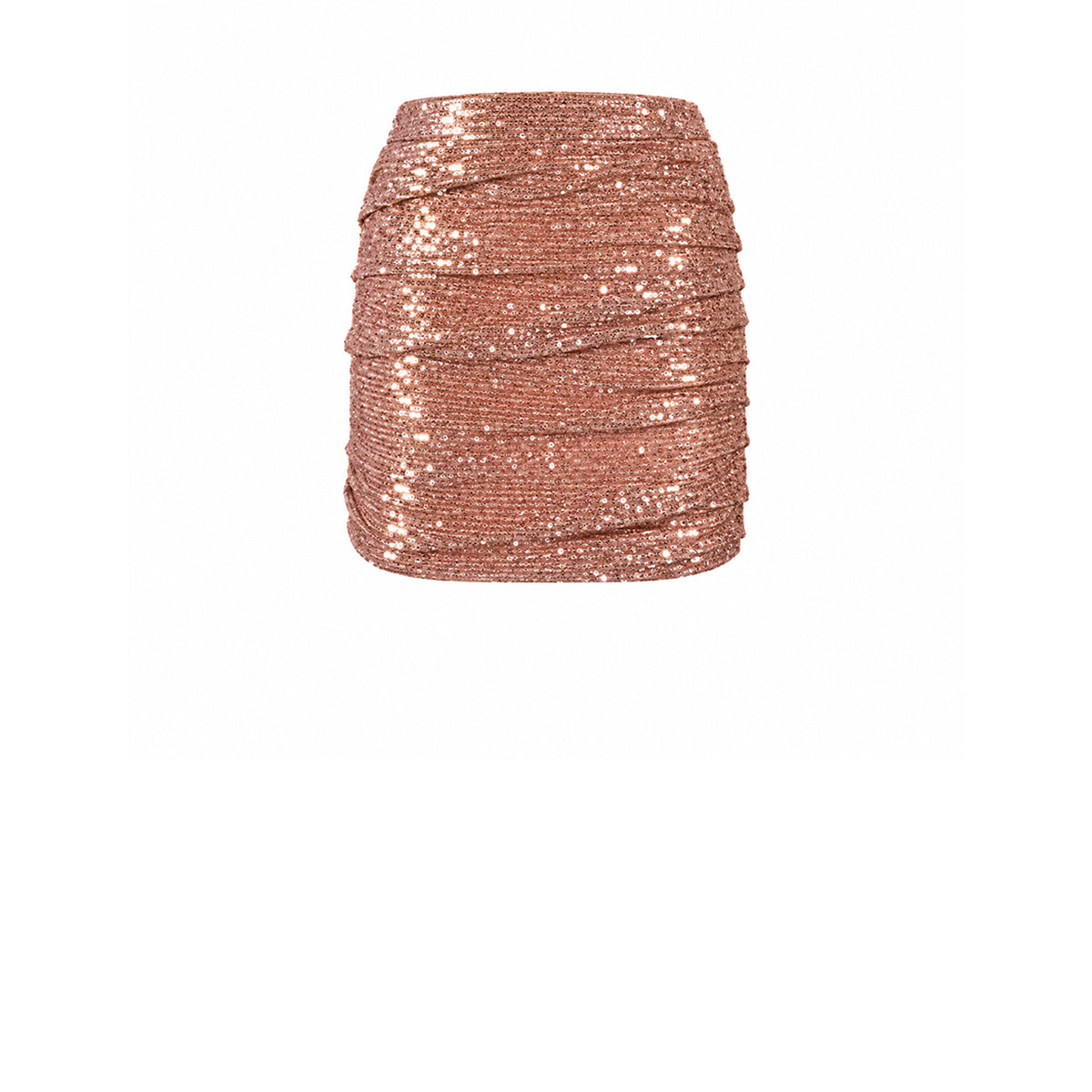 NINA, minigonna drappeggiata in paillettes rosa.