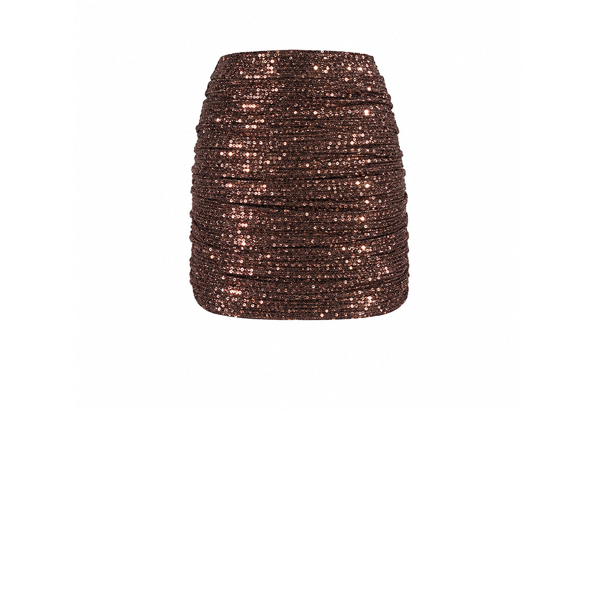 NINA, minigonna drappeggiata in paillettes marroni.