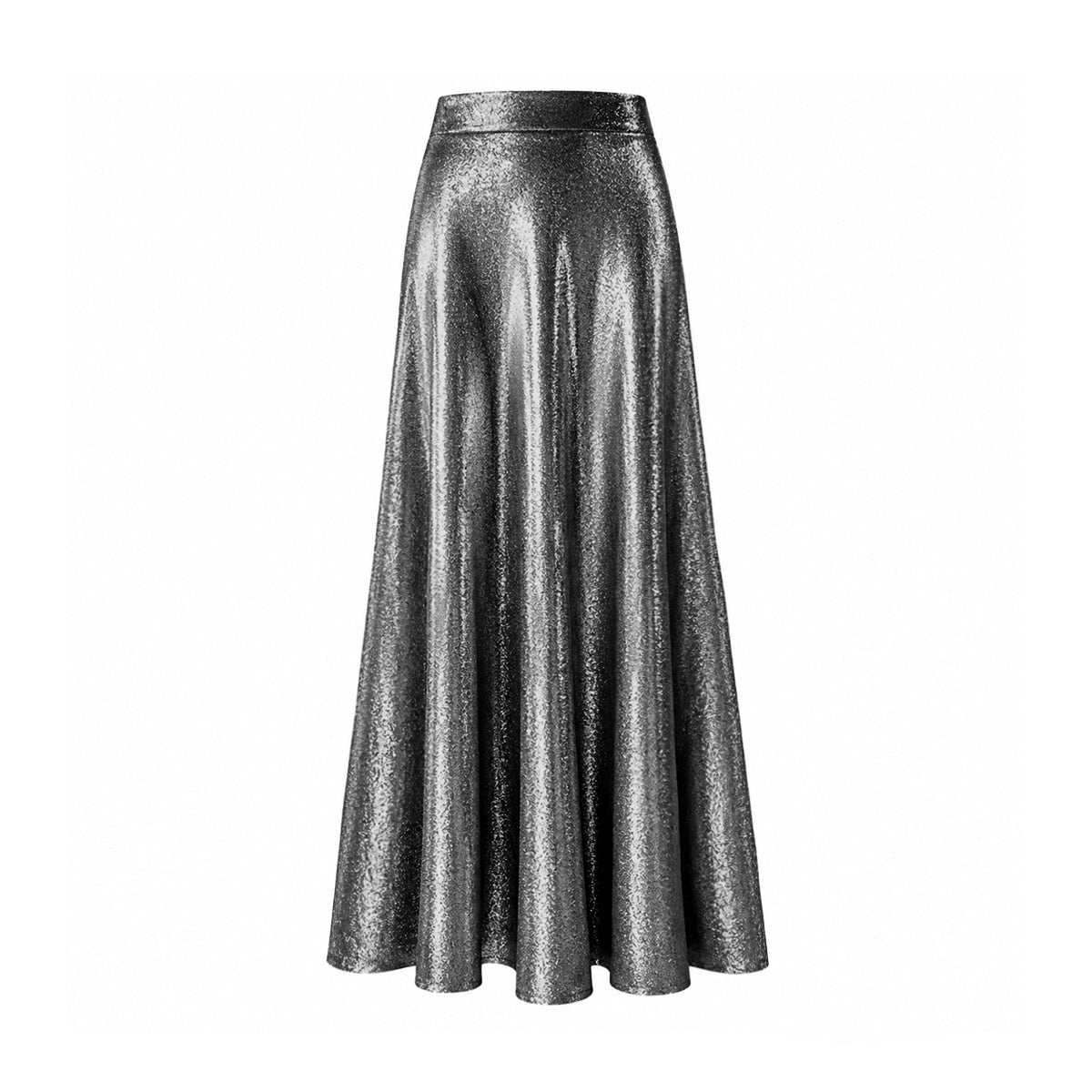 TOSCA, gonna lunga in lurex antracite con linea svasata.
