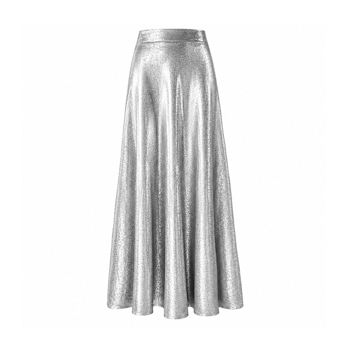 TOSCA, gonna lunga in lurex argento con linea svasata.
