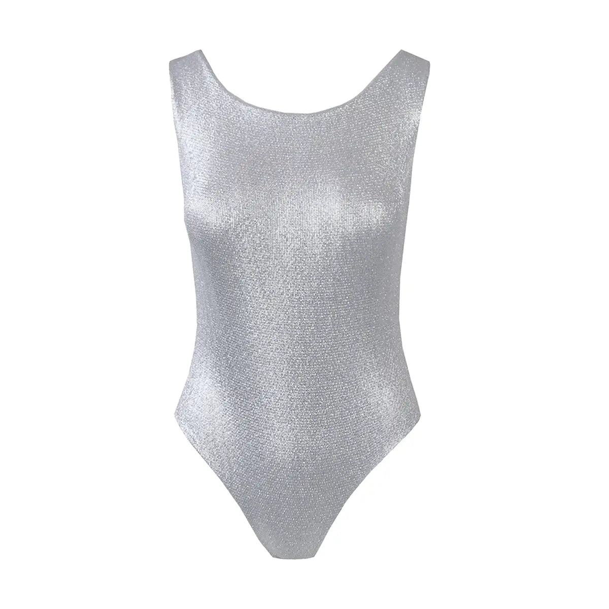 body  ILENIA di Alessandra Gallo in lurex argento con scollatura rotonda e senza maniche - vista frontale - Stardust Collection