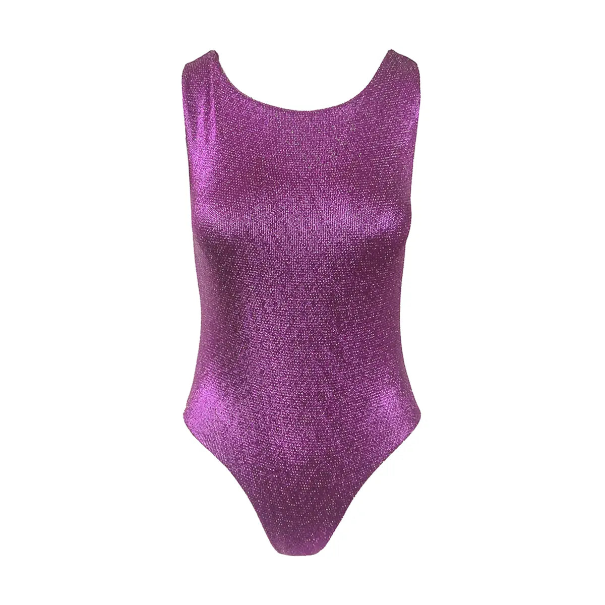 body  ILENIA di Alessandra Gallo in lurex fucsia con scollatura rotonda e senza maniche - vista frontale - Stardust Collection