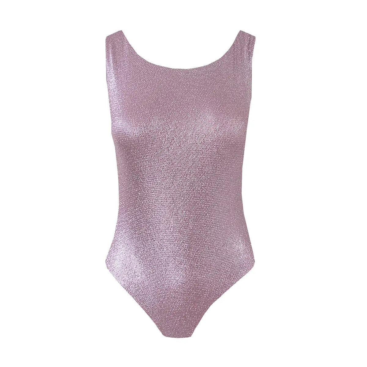 body  ILENIA di Alessandra Gallo in lurex rosa con scollatura rotonda e senza maniche - vista frontale - Stardust Collection