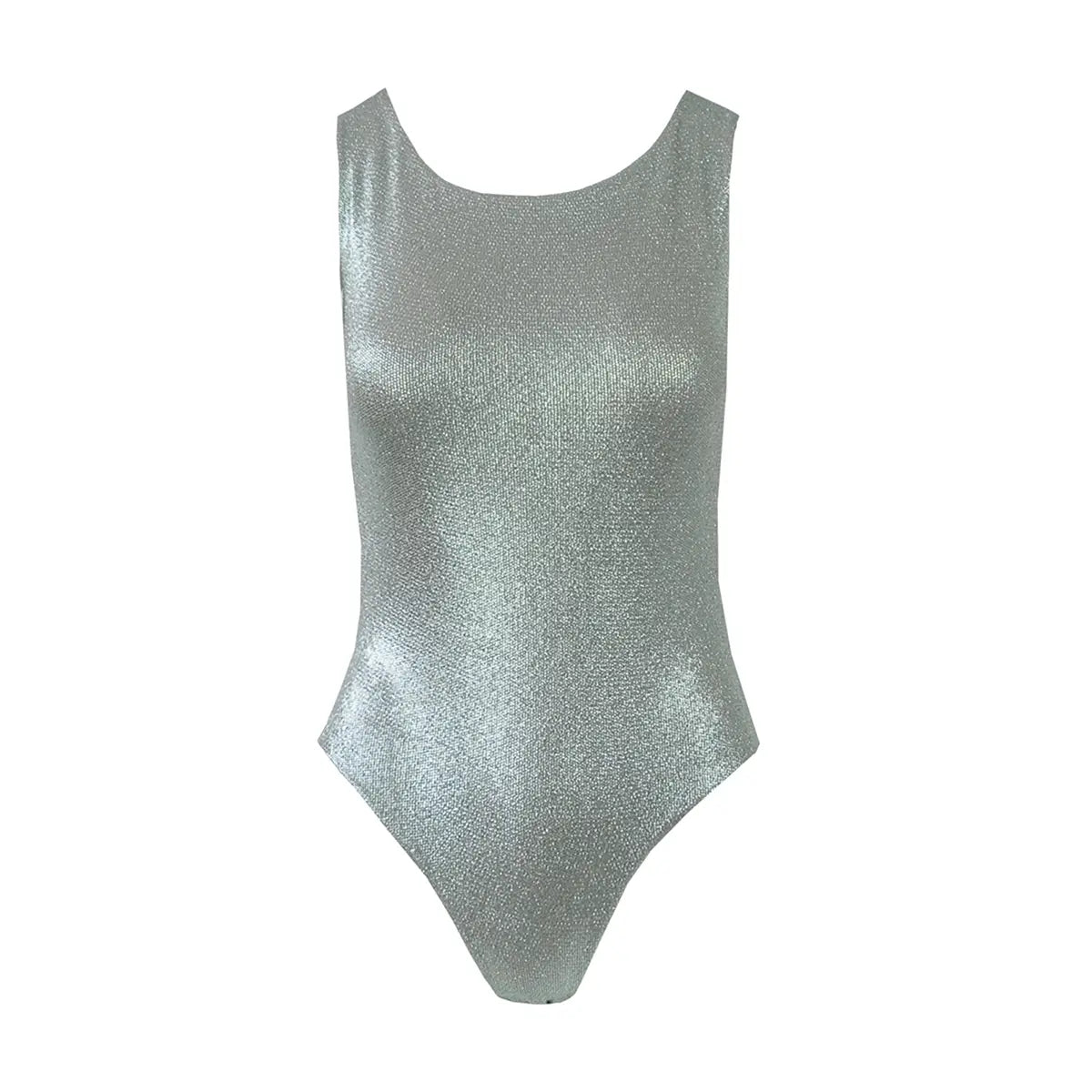 body  ILENIA di Alessandra Gallo in lurex verde chiaro con scollatura rotonda e senza maniche - vista frontale - Stardust Collection