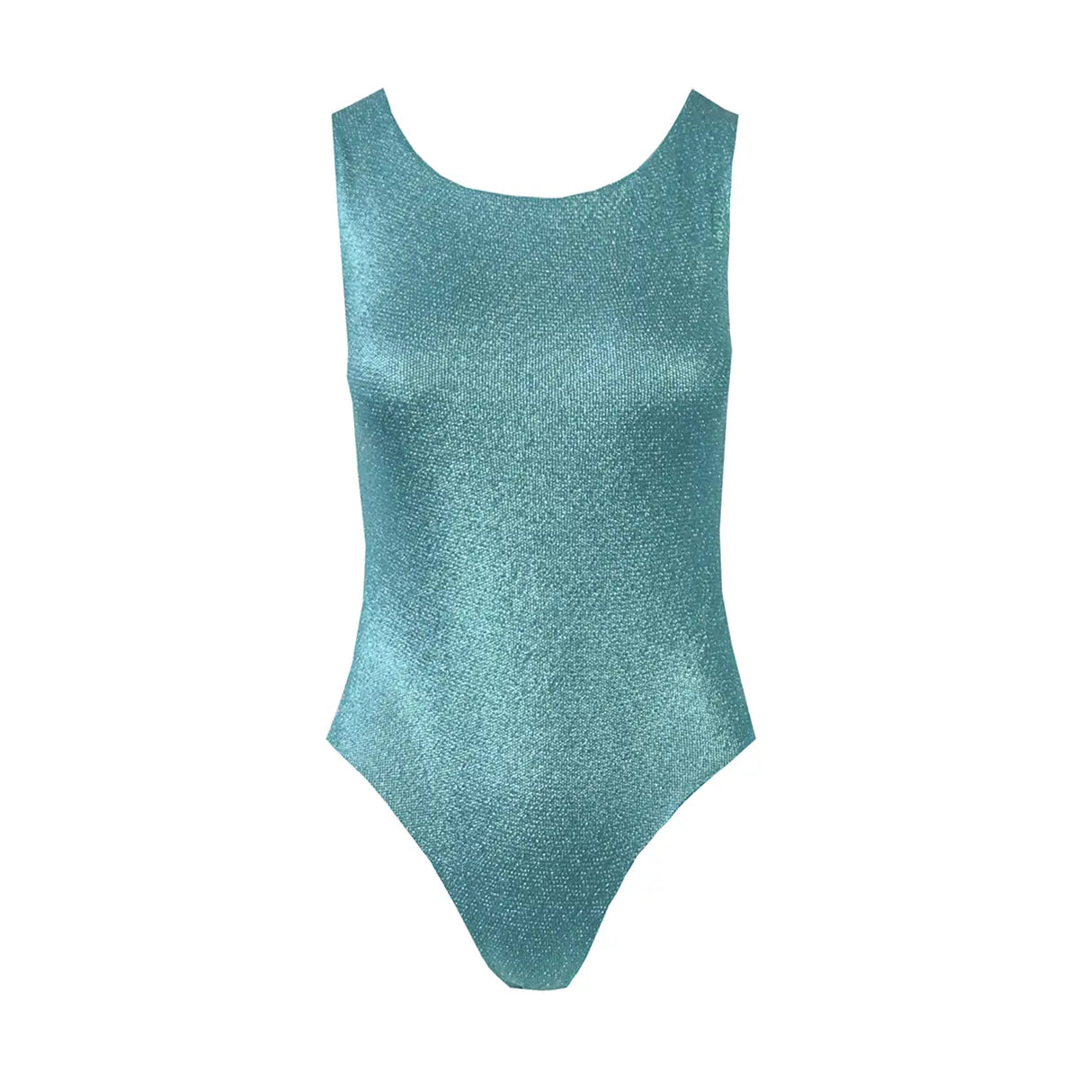 body  ILENIA di Alessandra Gallo in lurex verde con scollatura rotonda e senza maniche - vista frontale - Stardust Collection