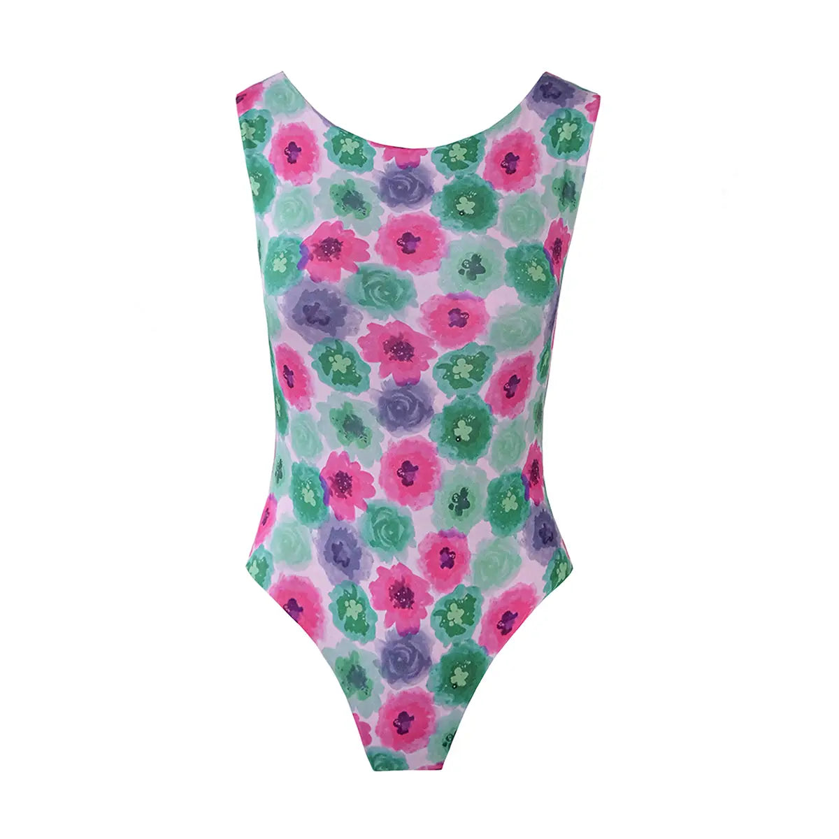 ILENIA body in lycra fantasia Peonies di Alessandra Gallo - elegante body Made in Italy - The Stretch Collection - vista frontale