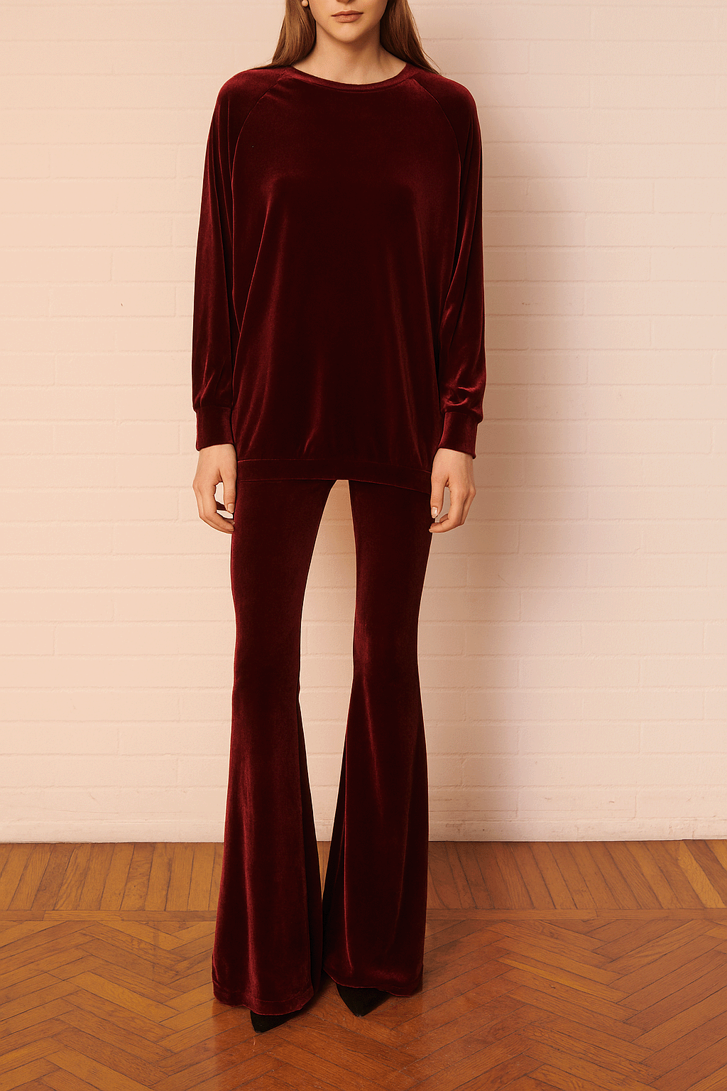 Felpa FLORA ciniglia bordeaux girocollo - indossata frontale Day&Night Collection