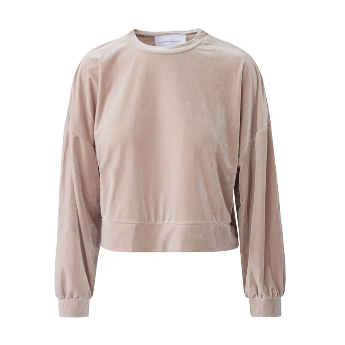 Felpa crop IOLE di Alessandra Gallo in ciniglia beige con girocollo e maniche lunghe - vista frontale - Day&Night Collection