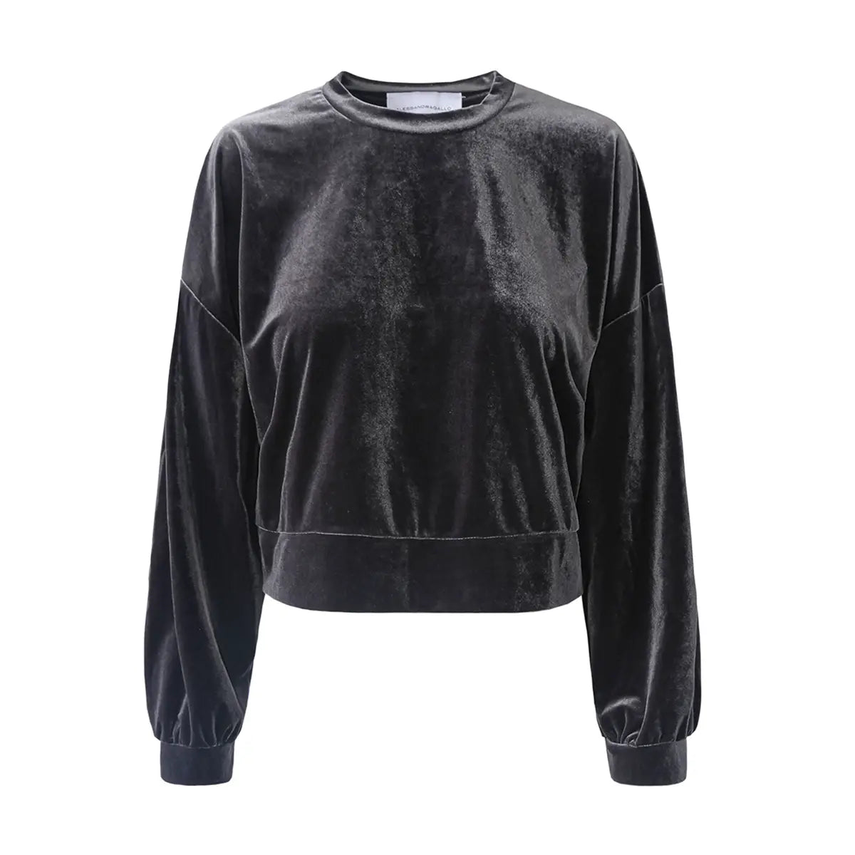 Felpa crop IOLE di Alessandra Gallo in ciniglia grigia con girocollo e maniche lunghe - vista frontale - Day&Night Collection