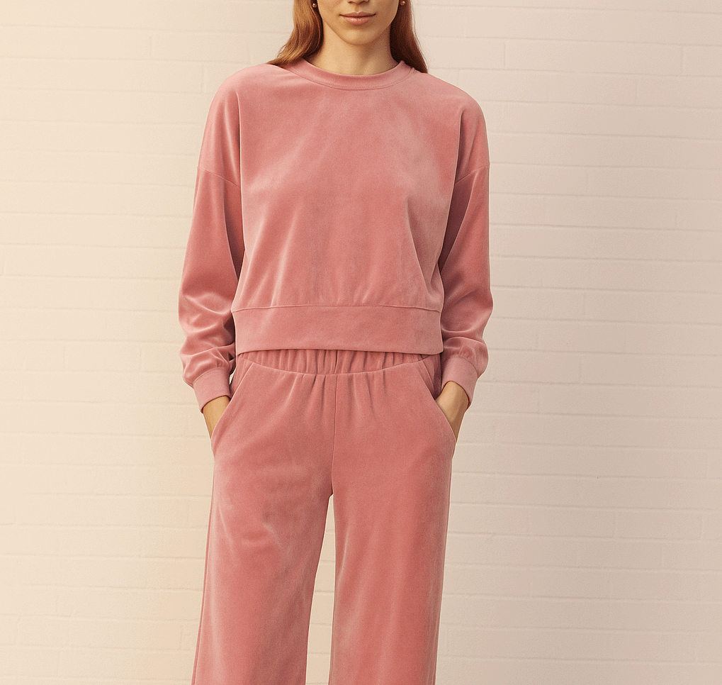 Felpa IOLE ciniglia rosa crop girocollo - indossato frontale Day&Night Collection