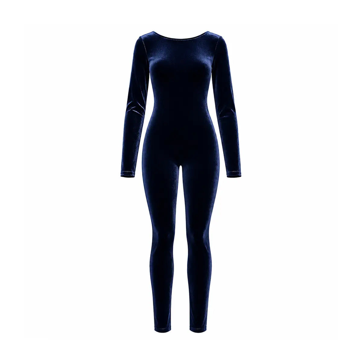 KANT, tuta intera in ciniglia blu con girocollo e maniche lunghe.