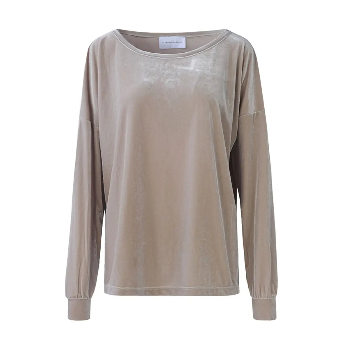 Felpa LAVINIA di Alessandra Gallo in ciniglia beige con scollo barchetta e maniche lunghe - vista frontale - Day&Night Collection